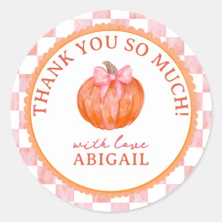 Pink Watercolor Pumpkin Baby Shower Thank You Classic Round Sticker