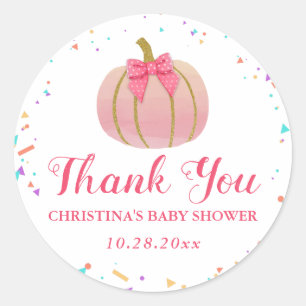 Pink Watercolor Pumpkin Thank You Baby Shower Classic Round Sticker