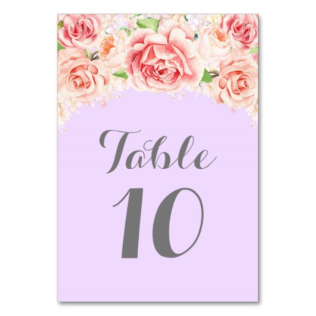 Pink Watercolor Purple Table Number Cards (Front)