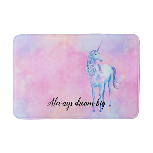 Pink Watercolor Purple Unicorn Bath Mat (Front)