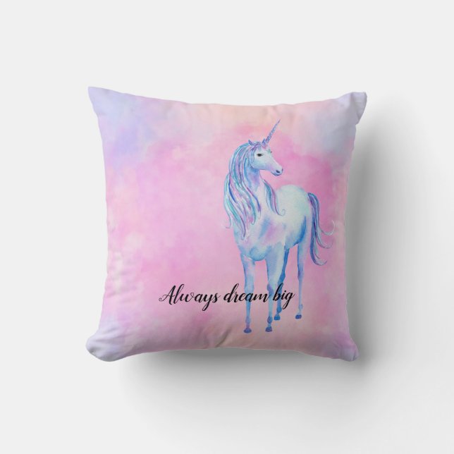 Pink Watercolor Purple Unicorn Cushion (Front)
