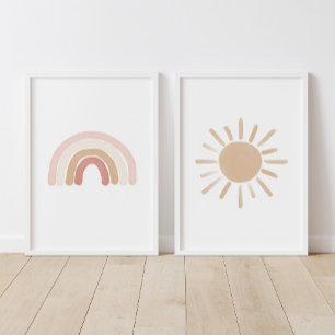 Pink Watercolor Rainbow and Sun Girl Nursery