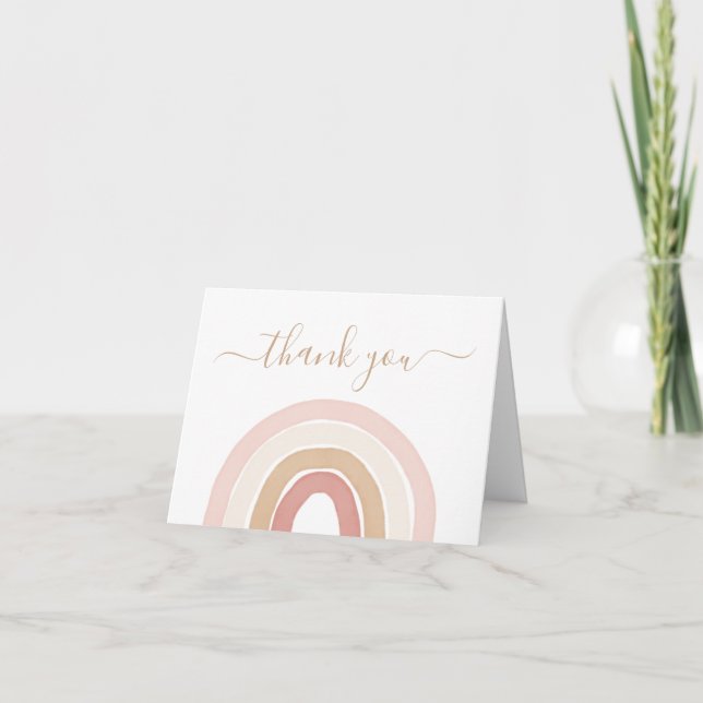 Pink Watercolor Rainbow Baby Shower Thank You Card (Front)