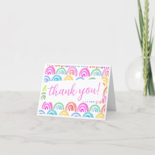 Pink Watercolor Rainbow Folded Thank You Card