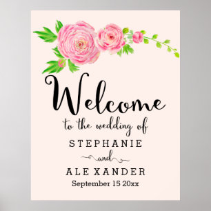 Pink Watercolor Ranunculus Wedding Poster