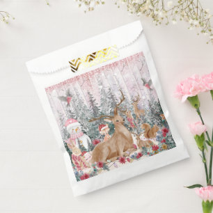 Pink Watercolor Reindeer, Snowman Merry Christmas Favour Bags