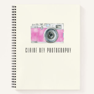 Pink Watercolor Retro Camera Photographer Logo Notebook