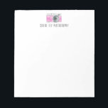 Pink Watercolor Retro Camera Photographer Logo  Notepad<br><div class="desc">Whimsical watercolor painting of a vintage camera in pink.</div>