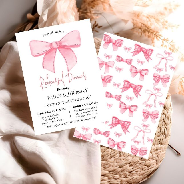 Pink Watercolor Ribbon Blush Rehearsal Dinner Invitation (Creator Uploaded)