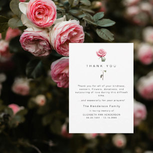 Pink Watercolor Rose Bereavement Funeral Thank You Card