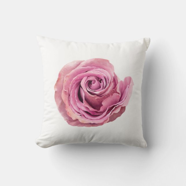 Pink Watercolor Rose Bloom Pillow (Front)
