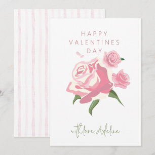 Pink Watercolor Rose Flower Valentines Day Holiday Card