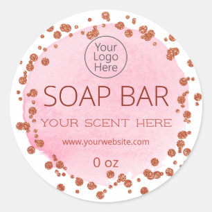 Pink Watercolor Rose Gold Dots Soap Logo Labels