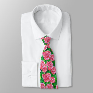 Pink Watercolor Rose Pattern Tie