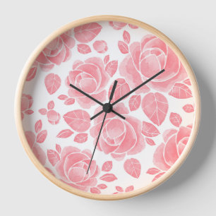 Pink Watercolor Rose - Romantic Floral Clock