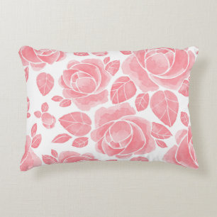Pink Watercolor Rose - Romantic Floral Decorative Cushion