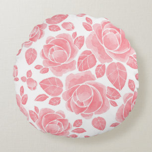 Pink Watercolor Rose - Romantic Floral Round Cushion