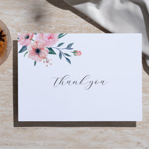Pink Watercolor Rose Thank You Card