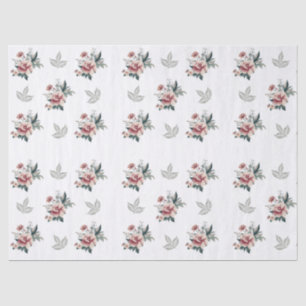 Pink Watercolor Rose with Teal Foliage Tissue Paper