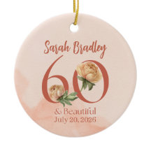 Pink watercolor roses 60th birthday ornament