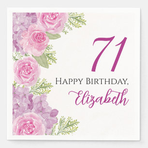 Pink Watercolor Roses 71st Birthday Paper Napkin