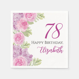 Pink Watercolor Roses 78th Birthday Paper Napkin