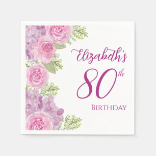 Pink Watercolor Roses 80th Birthday Coaster Napkin