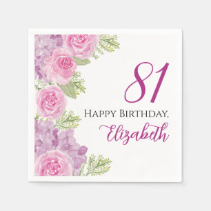 Pink Watercolor Roses 81st Birthday Paper Napkin