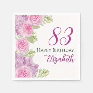 Pink Watercolor Roses 83rd Birthday Paper Napkin
