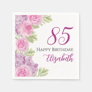 Pink Watercolor Roses 85th Birthday Paper Napkin