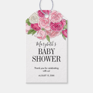 Pink Watercolor Roses Baby Shower Gift Tag