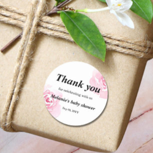 Pink Watercolor Roses Baby Shower Round  Sticker