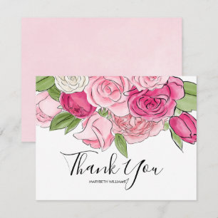 Pink Watercolor Roses Baby Shower Thank You Card