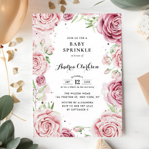 Pink Watercolor Roses Baby Sprinkle Shower Invitation