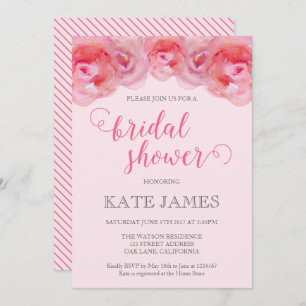 Pink Watercolor Roses Bridal Shower Invitation