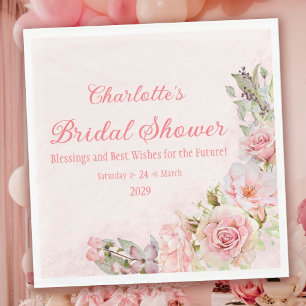 Pink Watercolor Roses Bridal Shower  Napkin
