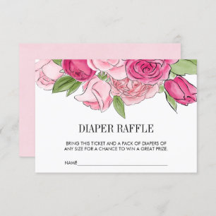 Pink Watercolor Roses Diaper Raffle Ticket Invitation