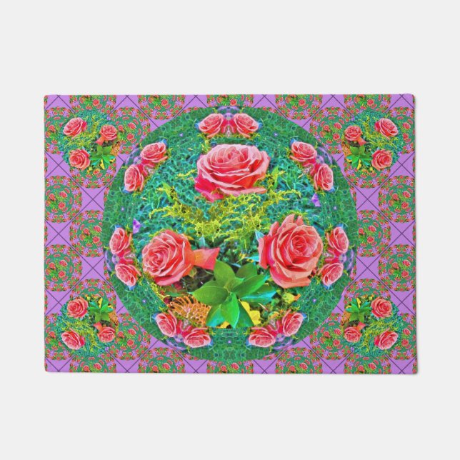 Pink Watercolor Roses  Doormat (Front)