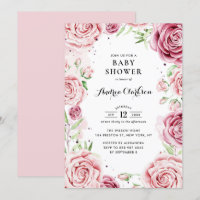 Pink Watercolor Roses Frame Baby Shower
