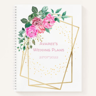 Pink Watercolor Roses Gold Geometric Frame Notebook