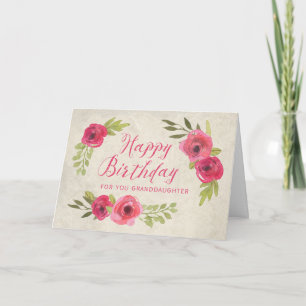 Pink Watercolor Roses Granddaughter Birthday Card