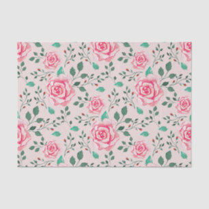 Pink Watercolor Roses & Greenery   Blush Pink Tissue Paper