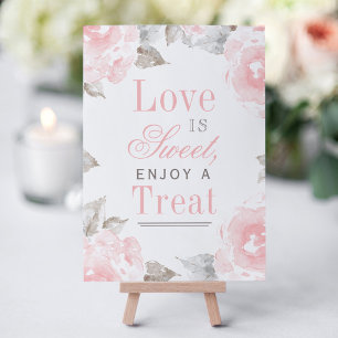 Pink Watercolor Roses Love is Sweet Sign Invitation