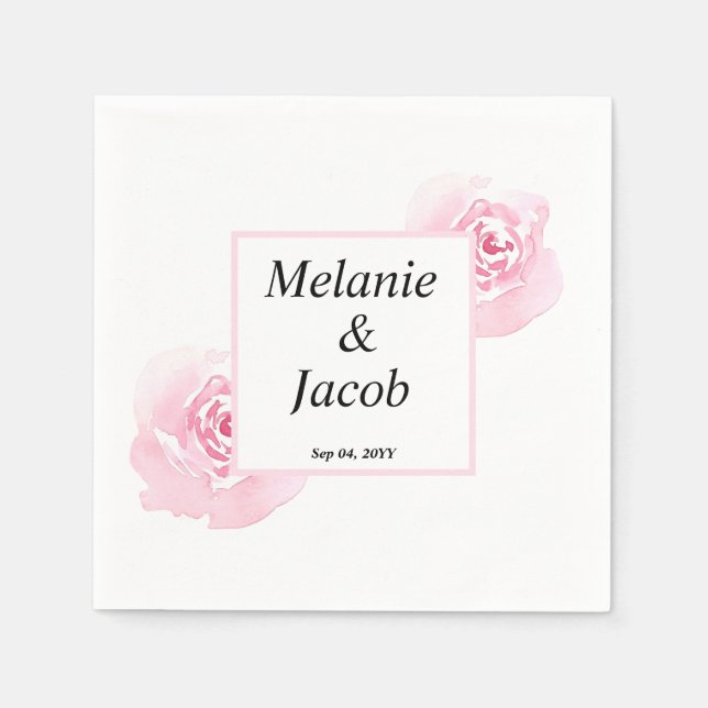 Pink Watercolor Roses  Napkin (Front)