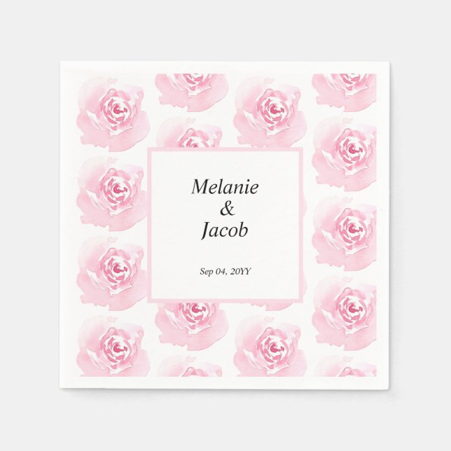 Pink Watercolor Roses  Napkin (Front)