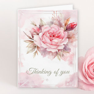 Pink Watercolor Roses Note Card