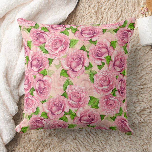 Pink watercolor roses pattern cushion (Blanket)