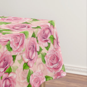 Pink watercolor roses pattern tablecloth