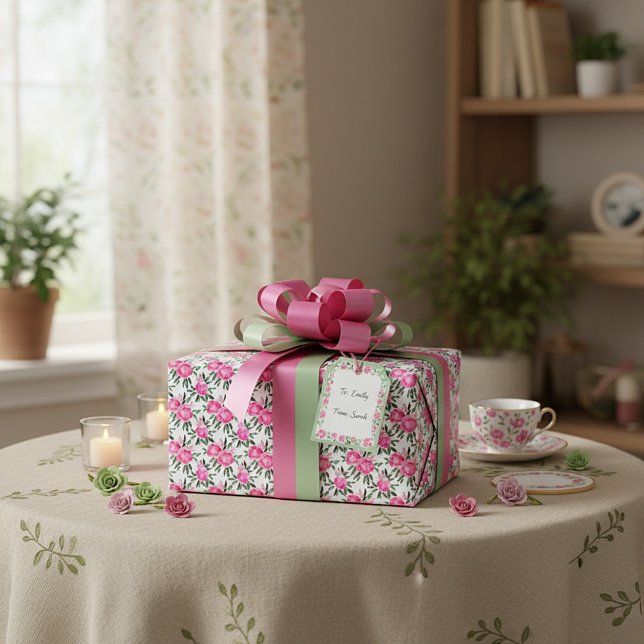 Pink watercolor roses pattern wrapping paper (Creator Uploaded)