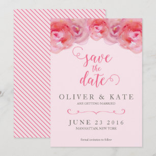Pink Watercolor Roses Save the Date Invitation